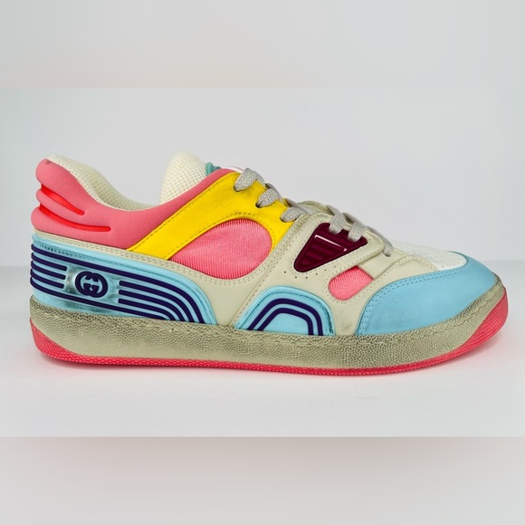 Gucci Shoes - GUCCI Basket Low Top GG Demetra Vegan Distressed Basketball Sneakers EU 40.5